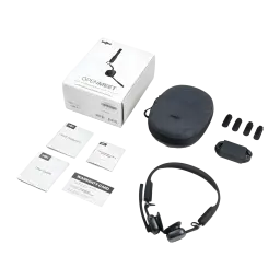 Casque Shokz OpenMeet USB-C open-ear noir avec micro à réduction de bruit, arceau tour de tête, étui rigide, adaptateur, embouts, câbles et guides inclus
