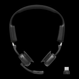 Casque Shokz OpenMeet UC USB-C, design open-ear noir, arceau fin, micro boom détachable, embouts osseux compacts, dongle USB-C assorti, style pro