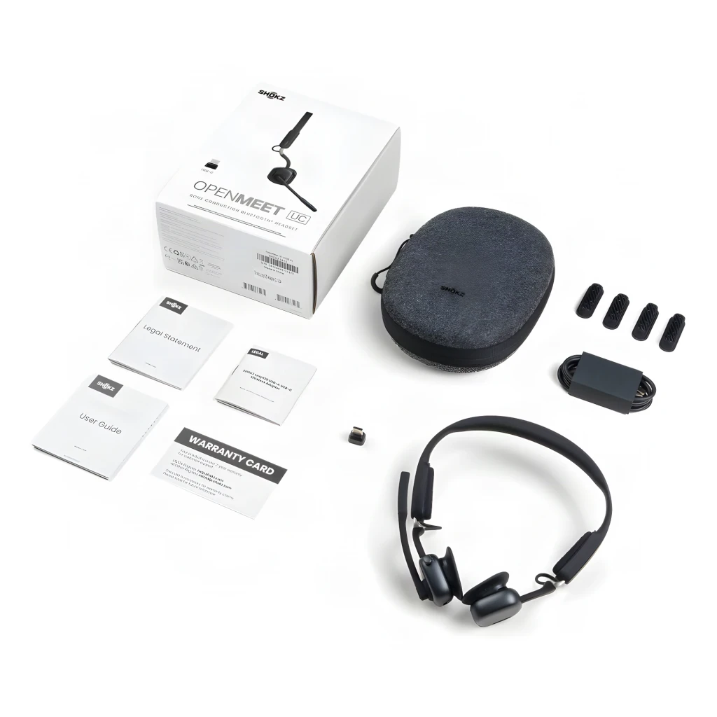 Casque Shokz OpenMeet UC USB-C, design open-ear noir, arceau fin, micro boom détachable, embouts osseux compacts, dongle USB-C assorti, style pro - Ítem3