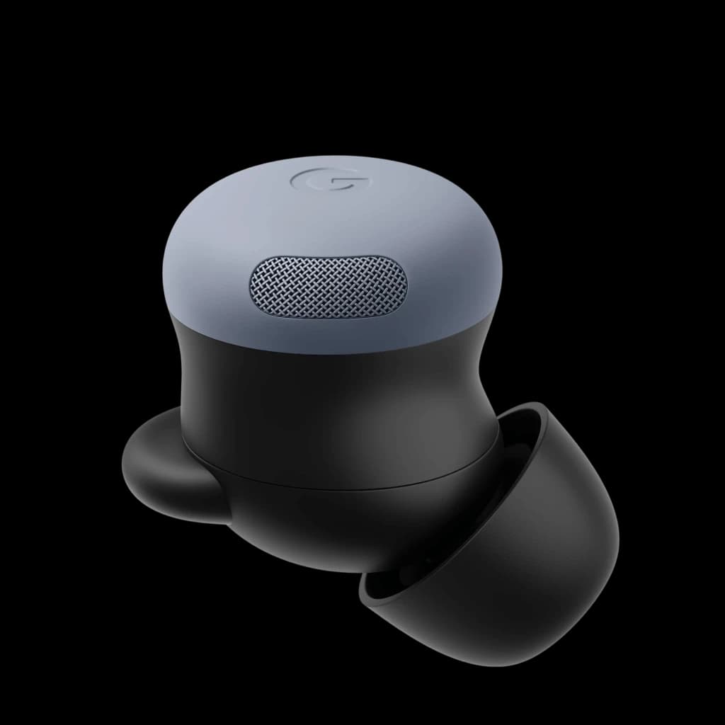 Google Pixel Buds Pro 2 Pierre de lune, écouteur intra-auriculaire noir et gris, embout silicone, grille métallique, design compact et ergonomique