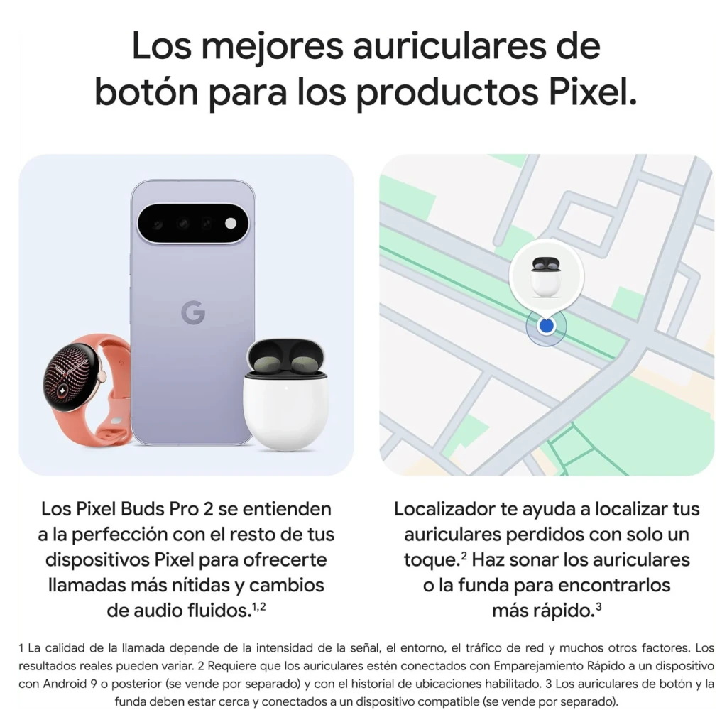 Google Pixel Buds Pro 2 Pierre de lune avec boîtier blanc arrondi, LED frontale et écouteurs gris bleuté aux embouts souples et grilles acoustiques visibles - Ítem9
