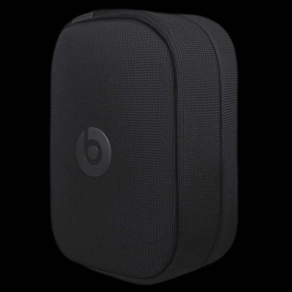 Étui rigide noir Beats Studio Pro ANC avec logo b en relief, texture tissée, fermeture zippée et profil compact pour protéger les casques Bluetooth Noir