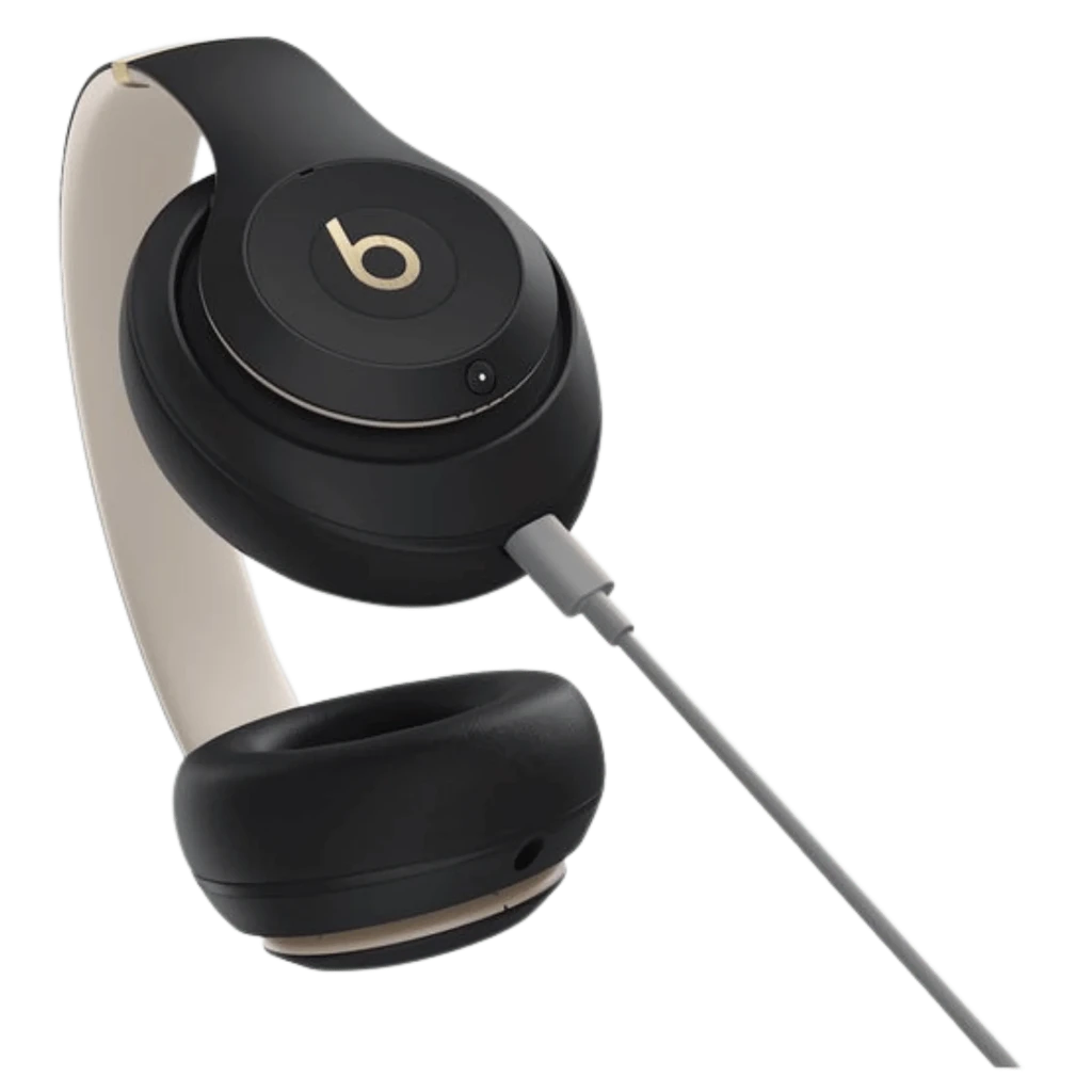 Beats Studio Pro ANC Noir/Doré - Casques Bluetooth au design élégant, arceau beige, coques noires avec accents dorés et logo b distinctif, coussinets - Ítem11