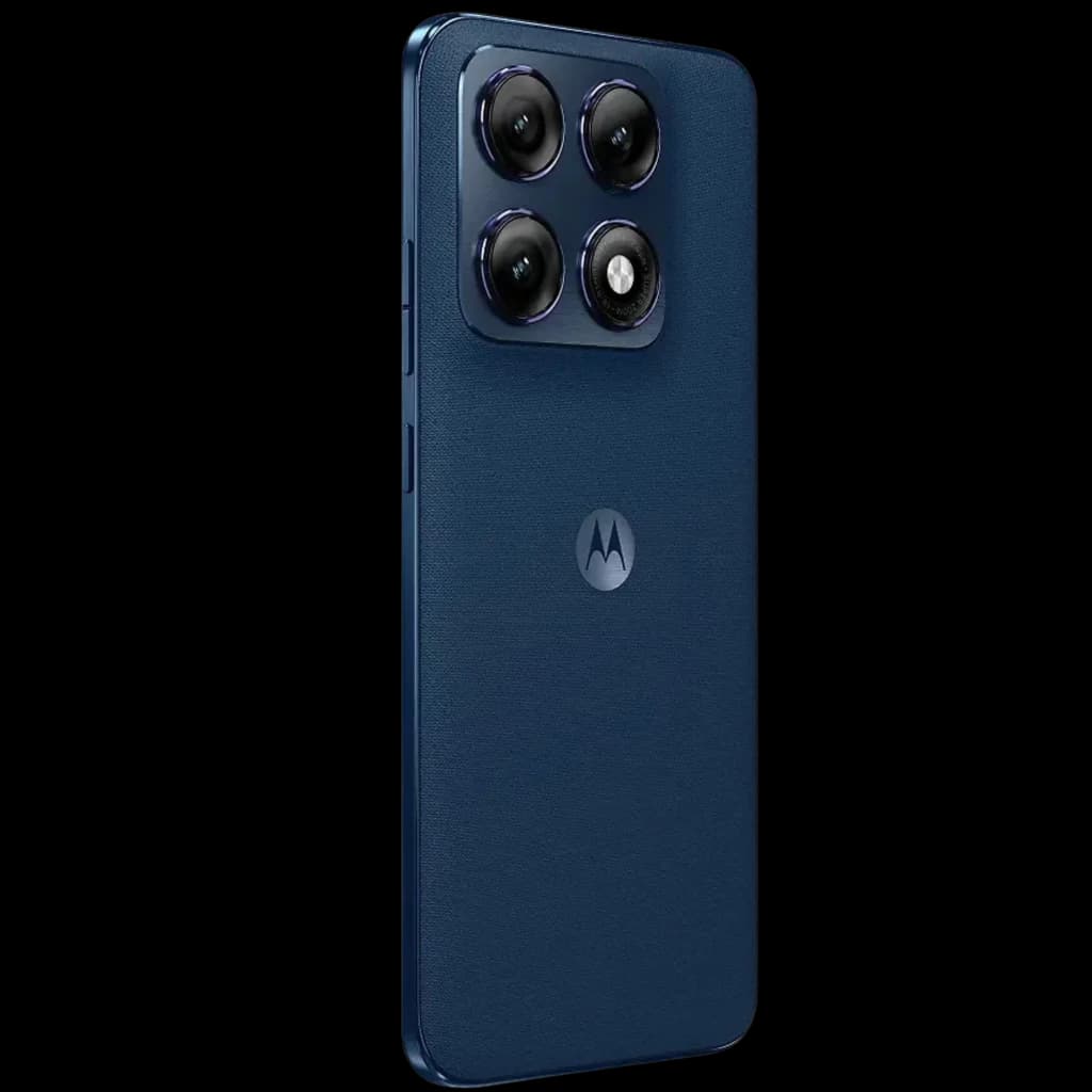 Motorola Edge 70 Pro 5G en color titanio azul, trasera mate con logo M y módulo cuadrado con triple cámara y flash; diseño delgado y elegante