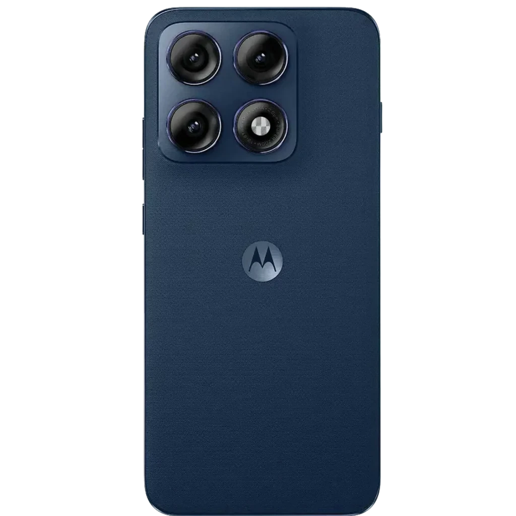 Motorola Edge 70 Pro 5G 256 GB Titan com traseira azul texturizada, módulo quádruplo de câmeras salientes e tela frontal com furo central e bordas finas - Item2