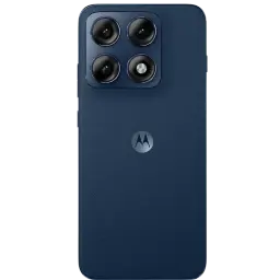 Motorola Edge 70 Pro 5G Titan azul con tapa trasera mate y triple cámara trasera en módulo cuadrado; logo M centrado, diseño elegante y premium