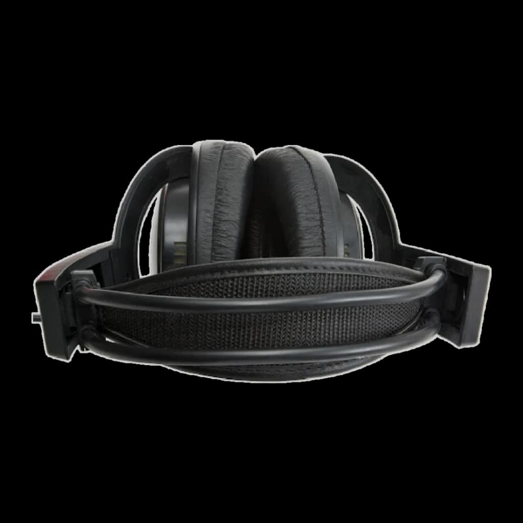 Casque Koss UR20 Arceau Câble Jack 3,5 mm Noir, en utilisation: vue inférieure avec coussinets et arceau textile rembourré