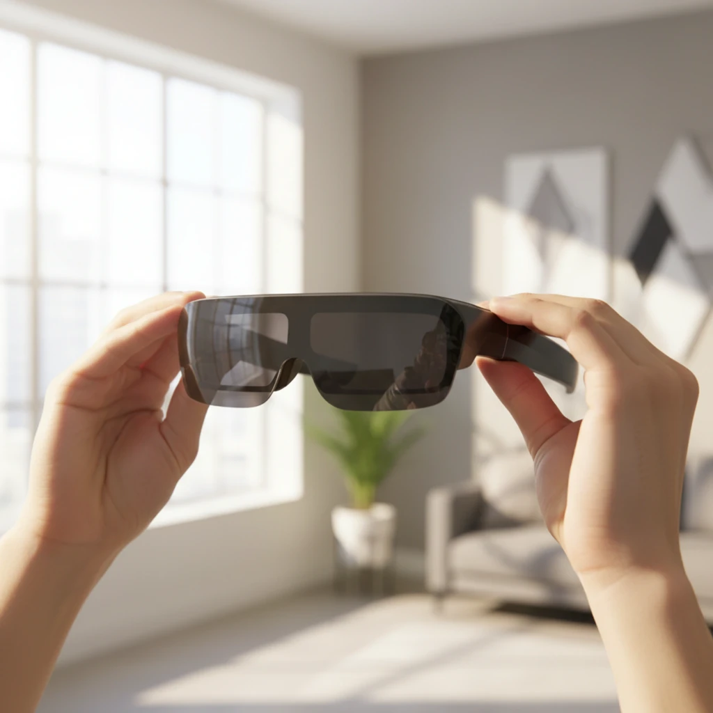 Óculos TECNO Pocket Vision AG02 com visor amplo espelhado, armação cinza fosca e controlador sem fio com botões iluminados; display Micro OLED 60 Hz - Item5