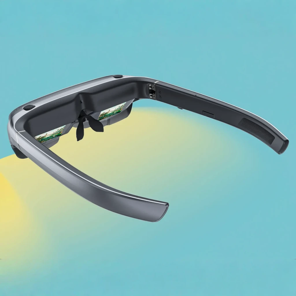 Óculos TECNO Pocket Vision AG02 com visor amplo espelhado, armação cinza fosca e controlador sem fio com botões iluminados; display Micro OLED 60 Hz - Item1