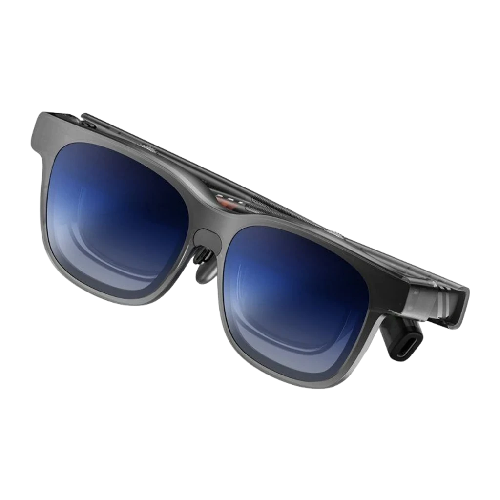 Viture Luma XR Glasses Gafas Realidad Aumentada con marco negro, lentes espejadas azules y varillas de fibra de carbono con detalles naranjas y logo VITURE - Ítem1