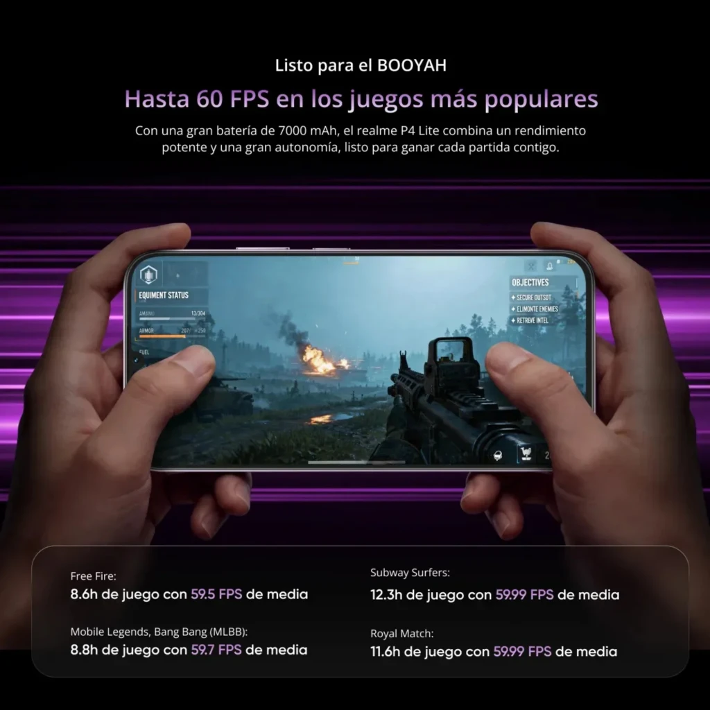 Realme P4 Lite 4G gris con pantalla 6.8 pulgadas 120Hz, notch en gota, doble cámara trasera con módulo ovalado y batería 6600mAh destacada en pantalla - Ítem6