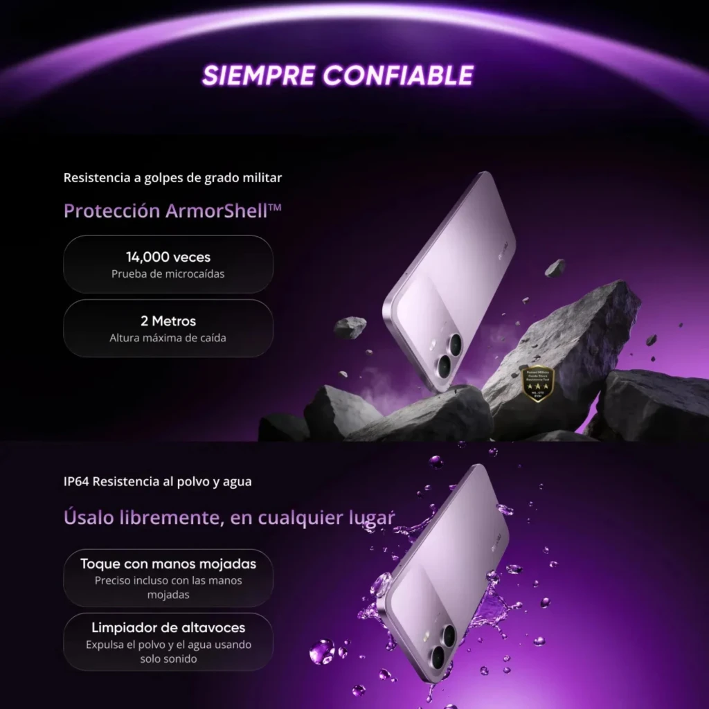 Realme P4 Lite 4G gris con pantalla 6.8 pulgadas 120Hz, notch en gota, doble cámara trasera con módulo ovalado y batería 6600mAh destacada en pantalla - Ítem7
