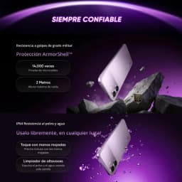 Realme P4 Lite 4G cinza com tela 90Hz, traseira resistente ArmorShell, dupla câmera, corpo IP64 contra poeira e respingos, botões laterais e alto-falantes