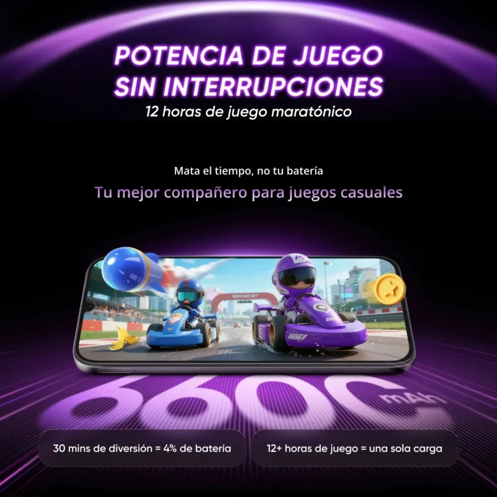 Realme P4 Lite 4G gris con pantalla 6.8 pulgadas 120Hz, notch en gota, doble cámara trasera con módulo ovalado y batería 6600mAh destacada en pantalla - Ítem4