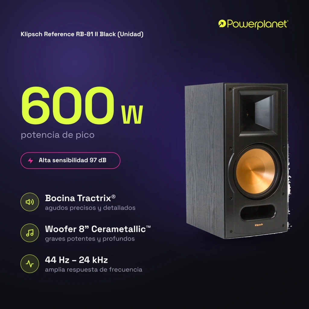 Klipsch Reference RB-81 II Black altavoz de estantería negro, tweeter con guía de onda rectangular y woofer cobre de gran diámetro en bafle frontal con - Ítem5