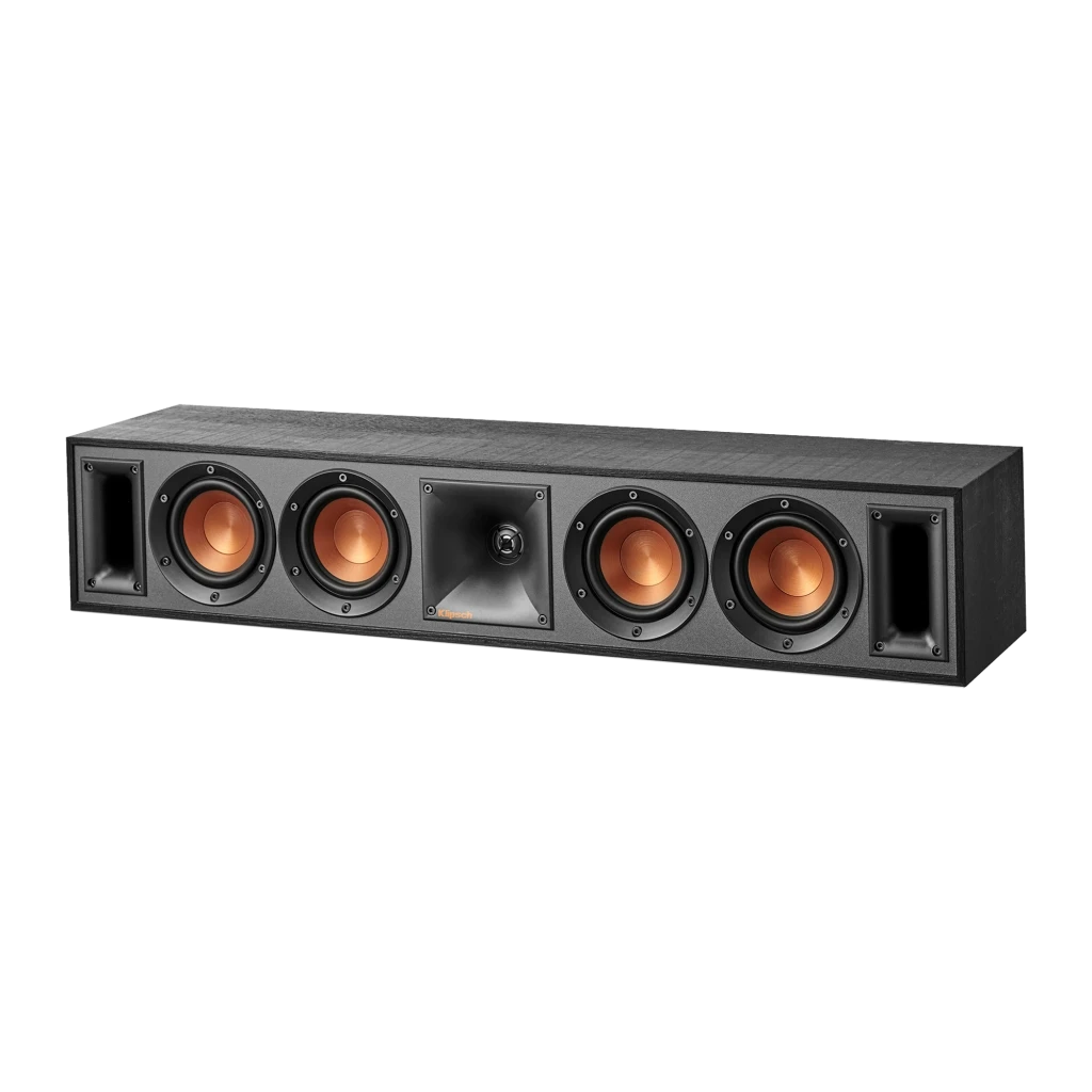 Klipsch R-34C Reference Negro, barra central con 4 woofers cobre y tweeter central, recinto negro texturizado y puertos Tractrix a los extremos - Ítem2