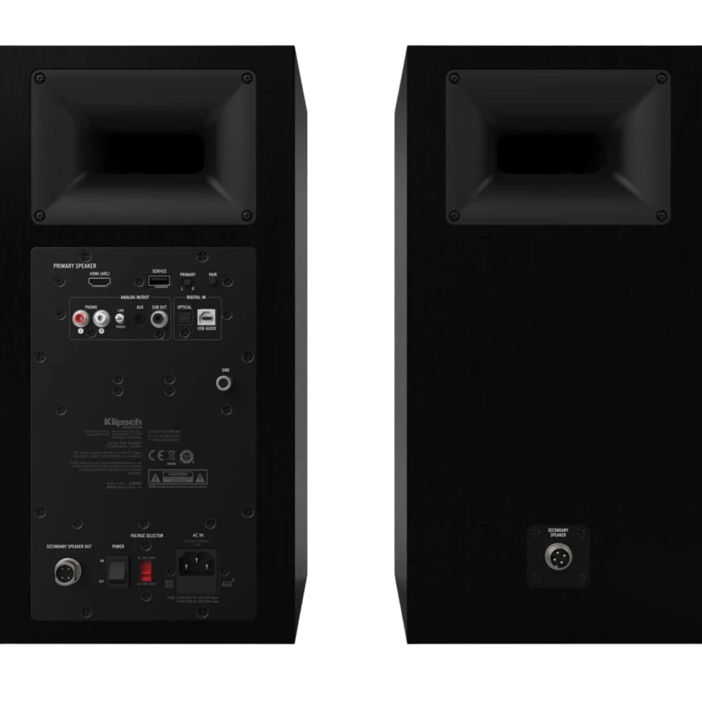 Klipsch The Sevens 200 W Bluetooth Preto Mate: par de caixas retangulares, acabamento preto texturizado, grelhas frontais escuras e knobs metálicos no topo - Item3