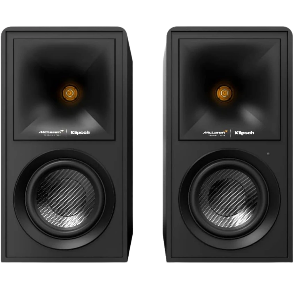 Klipsch The Fives McLaren Edition Bluetooth Preto Mate com dois alto-falantes compactos, detalhes laranja, botões superiores e controle remoto circular - Item2