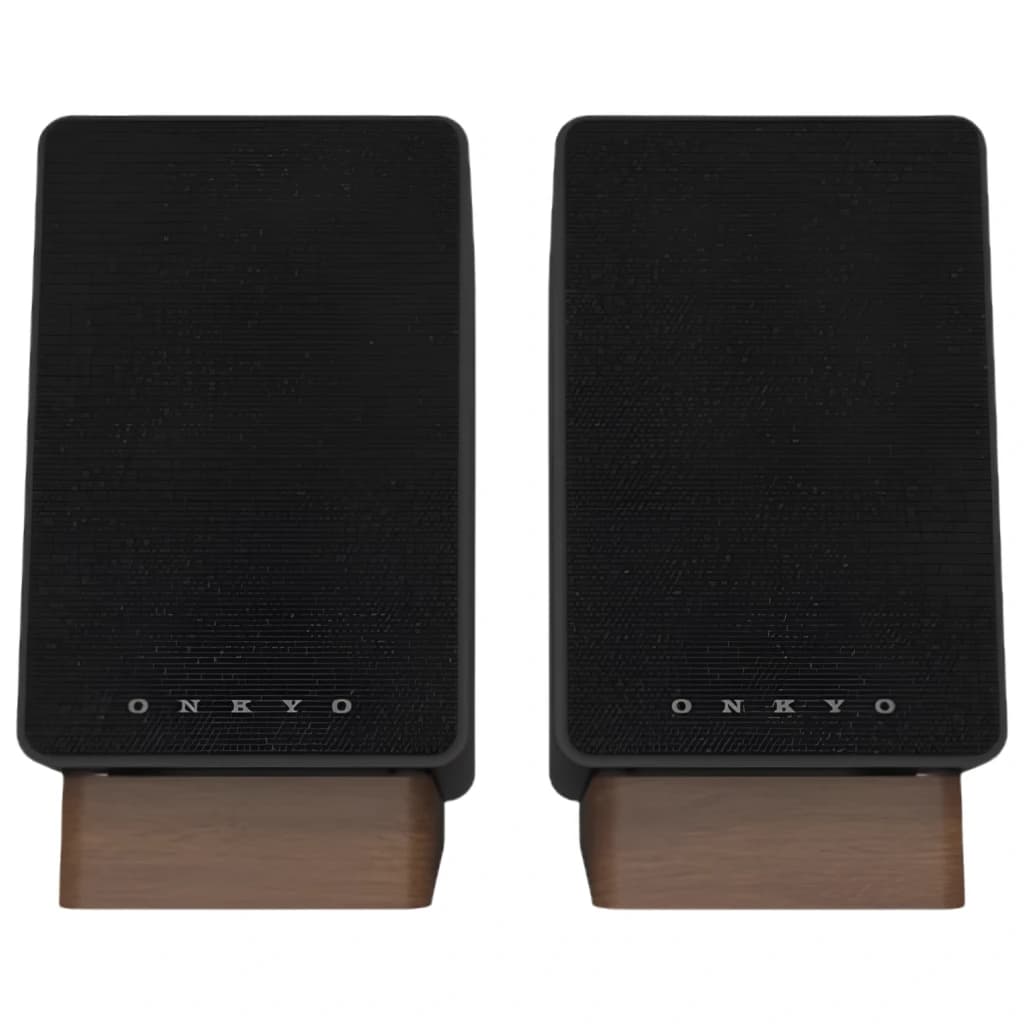 Onkyo GX-30ARC Creator Speaker 2×25 W Bluetooth Negro, par de altavoces compactos en negro con rejilla frontal y bases de madera, diseño minimalista elegante