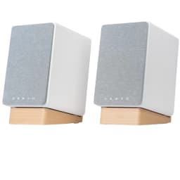 Onkyo GX-30ARC Creator Speaker 2×25 W Bluetooth Blanco, par de altavoces compactos en blanco con rejilla gris y base de madera clara, diseño minimalista
