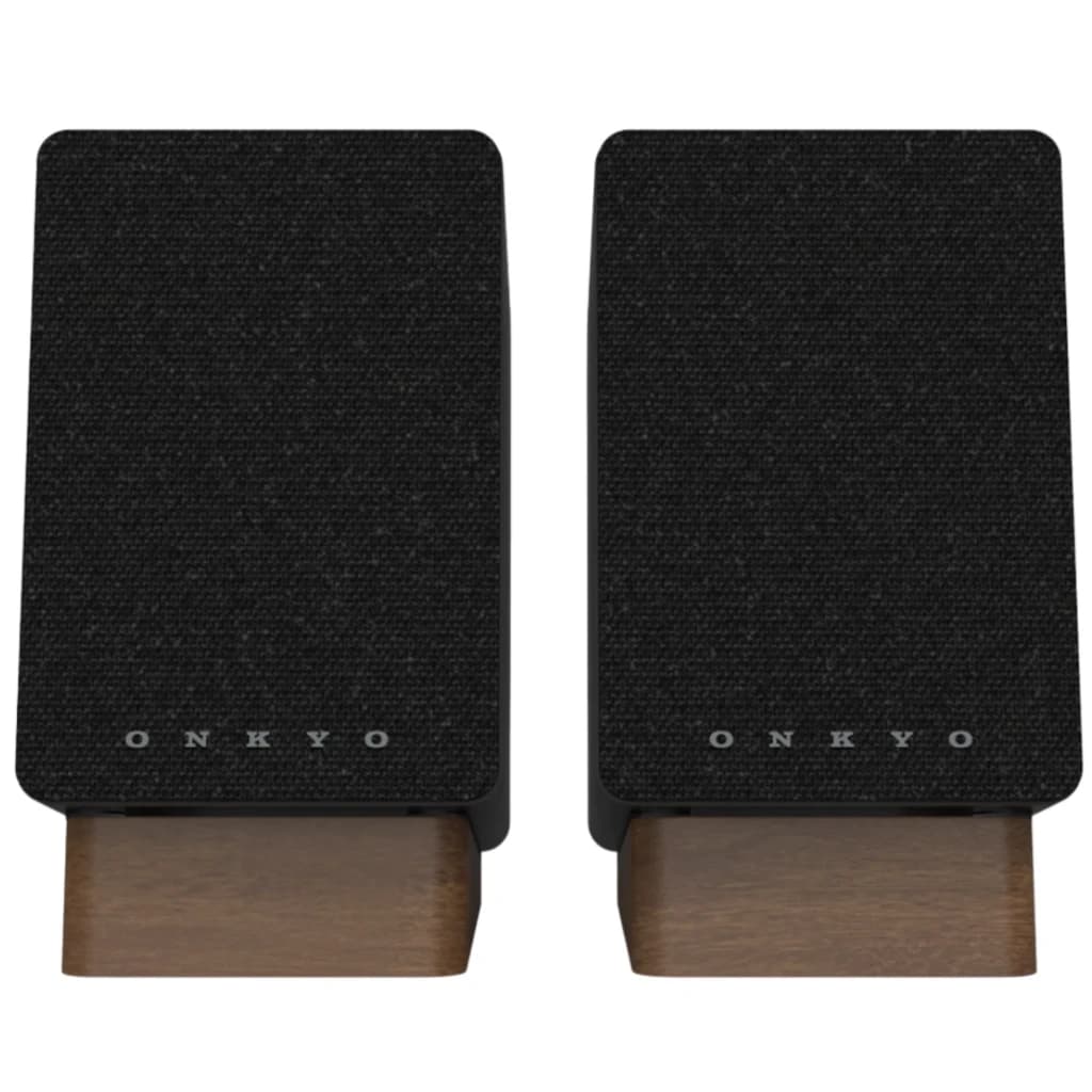 Onkyo GX-10DB Creator Speaker 17W x 2 Bluetooth Negro, dos altavoces compactos con rejilla textil negra y base de madera, diseño minimalista y elegante
