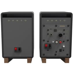 Onkyo GX-10DB Creator Speaker 17W x 2 Bluetooth Negro con dos altavoces en negro mate, bases de madera y panel trasero con puertos RCA, AUX, USB y controles