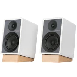 Parlantes Onkyo GX-10DB Creator Speaker 17W x 2, color blanco, panel frontal gris, woofers y tweeters negros, bases de madera, conectividad Bluetooth