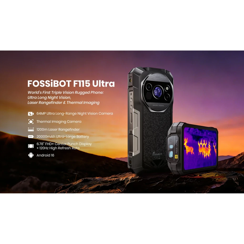 Fossibot F115 Ultra 5G negro, móvil rugerizado con gran módulo de cámara y visión térmica, pantalla brillante, bordes reforzados y batería 20000 mAh - Ítem4