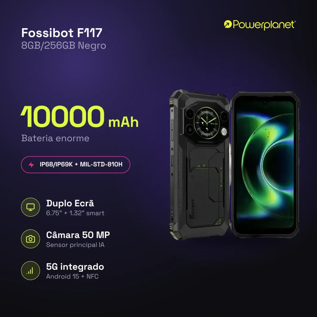 Smartphone robusto Fossibot F117 5G naranja con marco reforzado, pantalla 6,75 pulgadas 120Hz, triple cámara trasera y detalles metálicos industriales - Ítem3