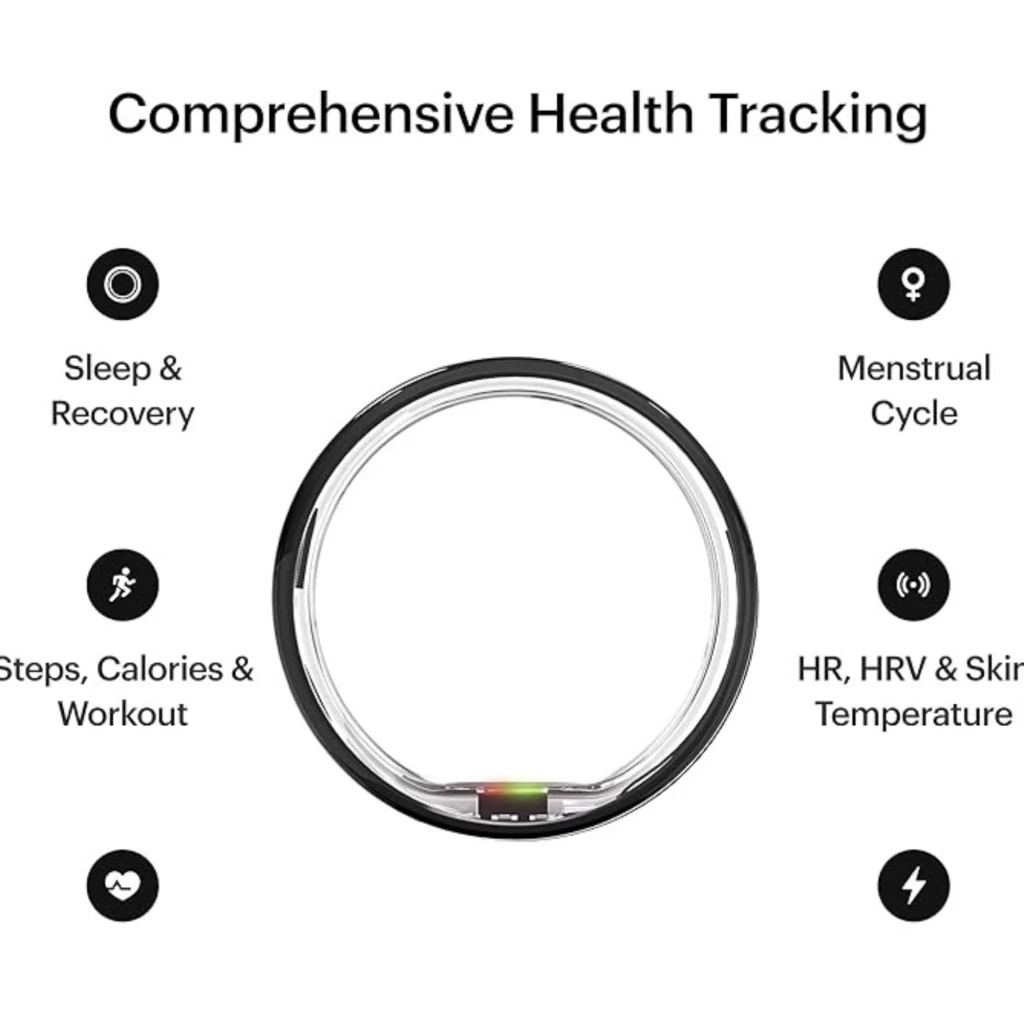 Anel inteligente Ultrahuman Ring Air tamanho 10 em titânio 10 ATM cor Aster Black, acabamento brilhante e interior com sensores e circuitos visíveis - Item1
