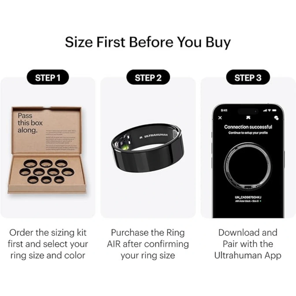Anel inteligente Ultrahuman Ring Air tamanho 10 em titânio 10 ATM cor Aster Black, acabamento brilhante e interior com sensores e circuitos visíveis - Item3
