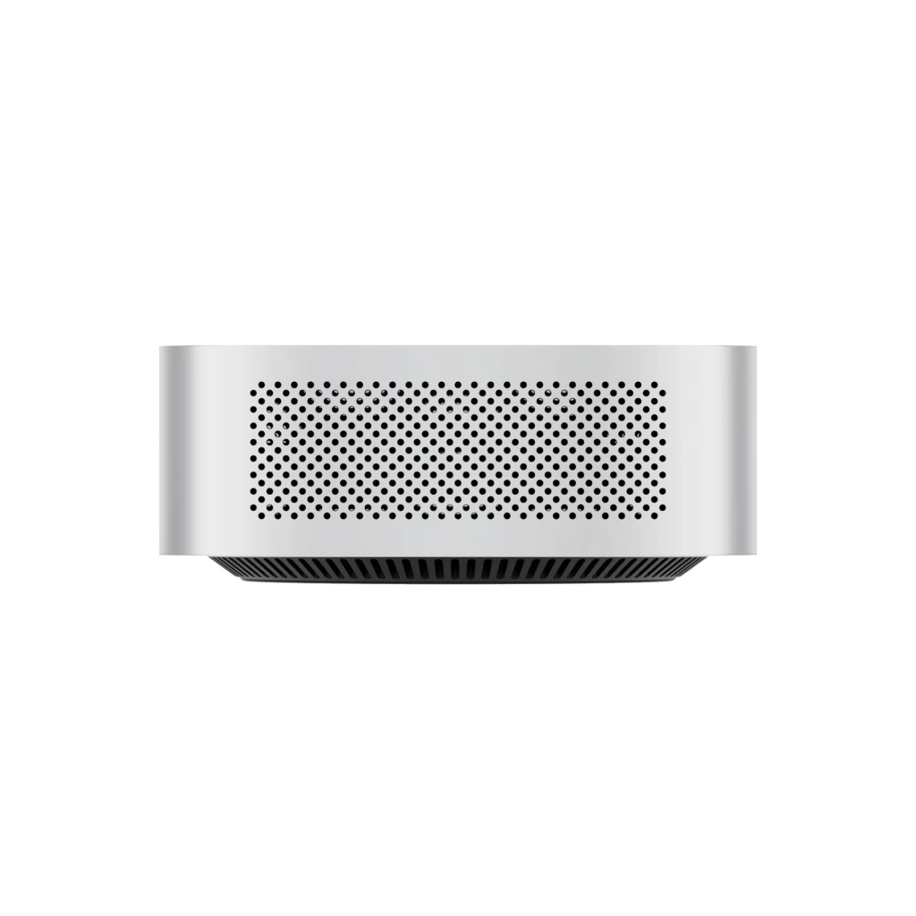 Mini PC MQR MQR6 prateado, frontal com portas USB-C, USB-A azul, jack 3,5 mm e botão de energia; grelha de ventilação inferior preta - Item2