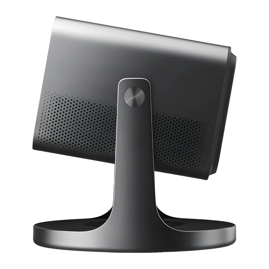 Proyector Hisense C3 con lente frontal grande, acabado metálico gris, soporte integrado en forma de U, ventilación lateral perforada y logotipos 4K e IMAX - Ítem4