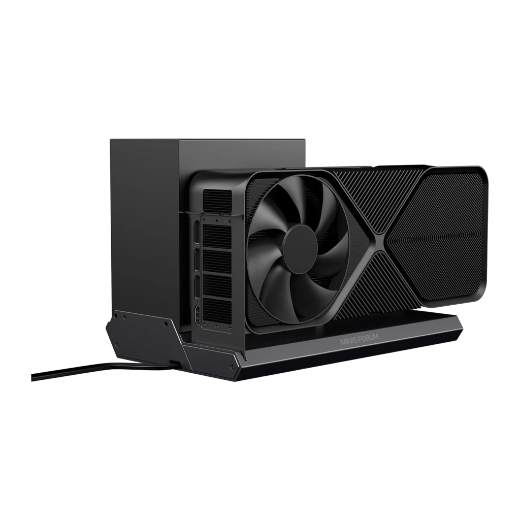 EGPU Dock MINISFORUM DEG1 eGPU Dock OCuLink PCIe 4.0 x4 base externa negra, diseño delgado metálico, ranura PCIe expuesta y rejillas de ventilación - Ítem1