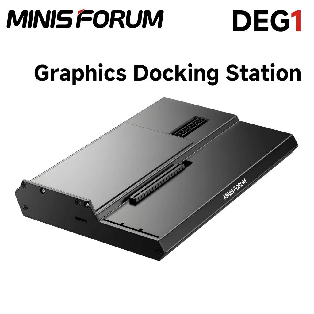 EGPU Dock MINISFORUM DEG1 eGPU Dock OCuLink PCIe 4.0 x4 base externa negra, diseño delgado metálico, ranura PCIe expuesta y rejillas de ventilación - Ítem3