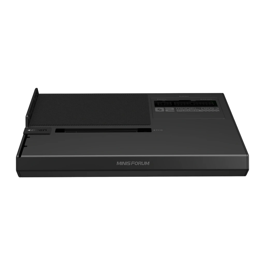 EGPU Dock MINISFORUM DEG2 OCuLink eGPU Dock - Base de expansión externa con panel negro, rejilla texturizada, ranura PCIe, puertos OCuLink y bloque de - Ítem1