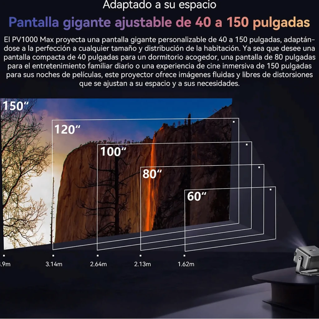Proyector Blackview PV1000 Max plateado con lente grande multicolor, soporte integrado tipo asa, ventilación lateral y logotipo Dolby Audio en el frente - Ítem3