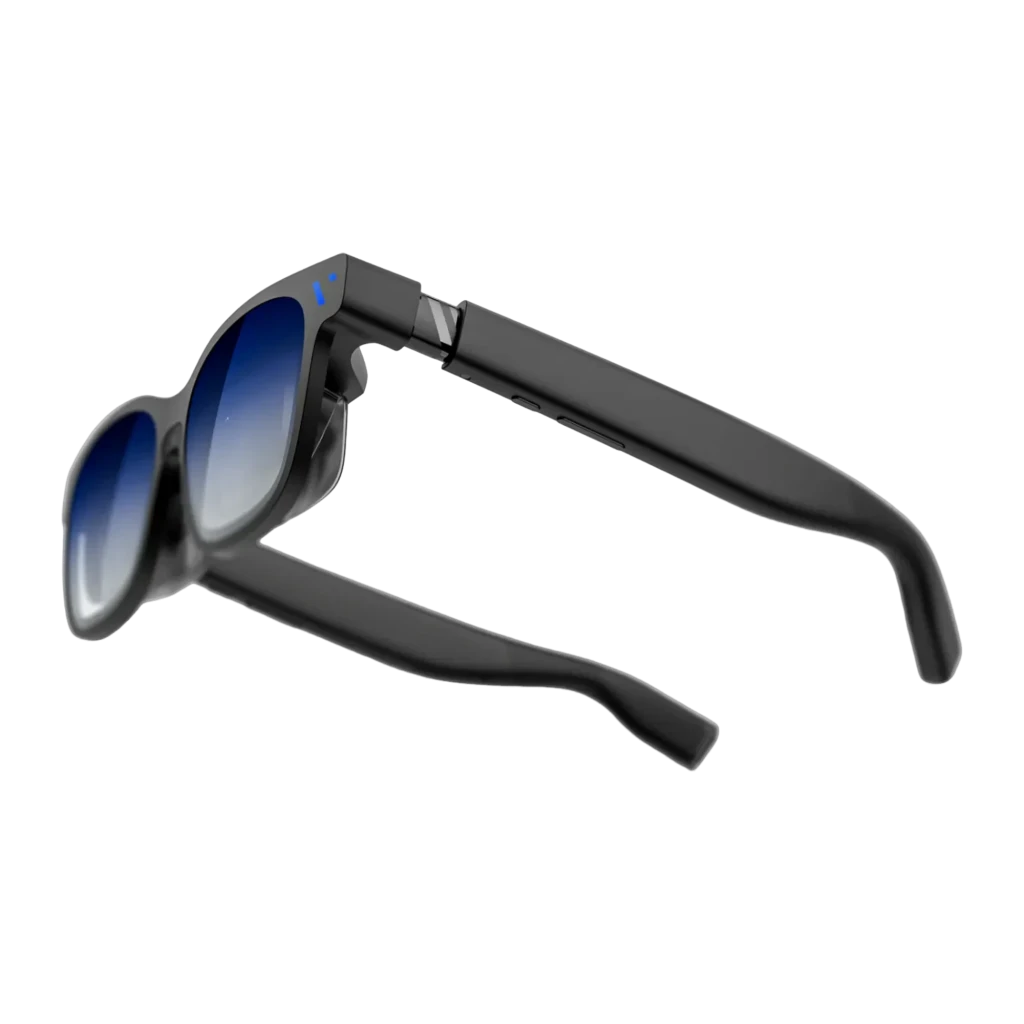 Lunettes de réalité augmentée VITURE XR Beast avec verres bleutés, monture noire mate, branches épaisses et accents bleus, design moderne et léger - Ítem2