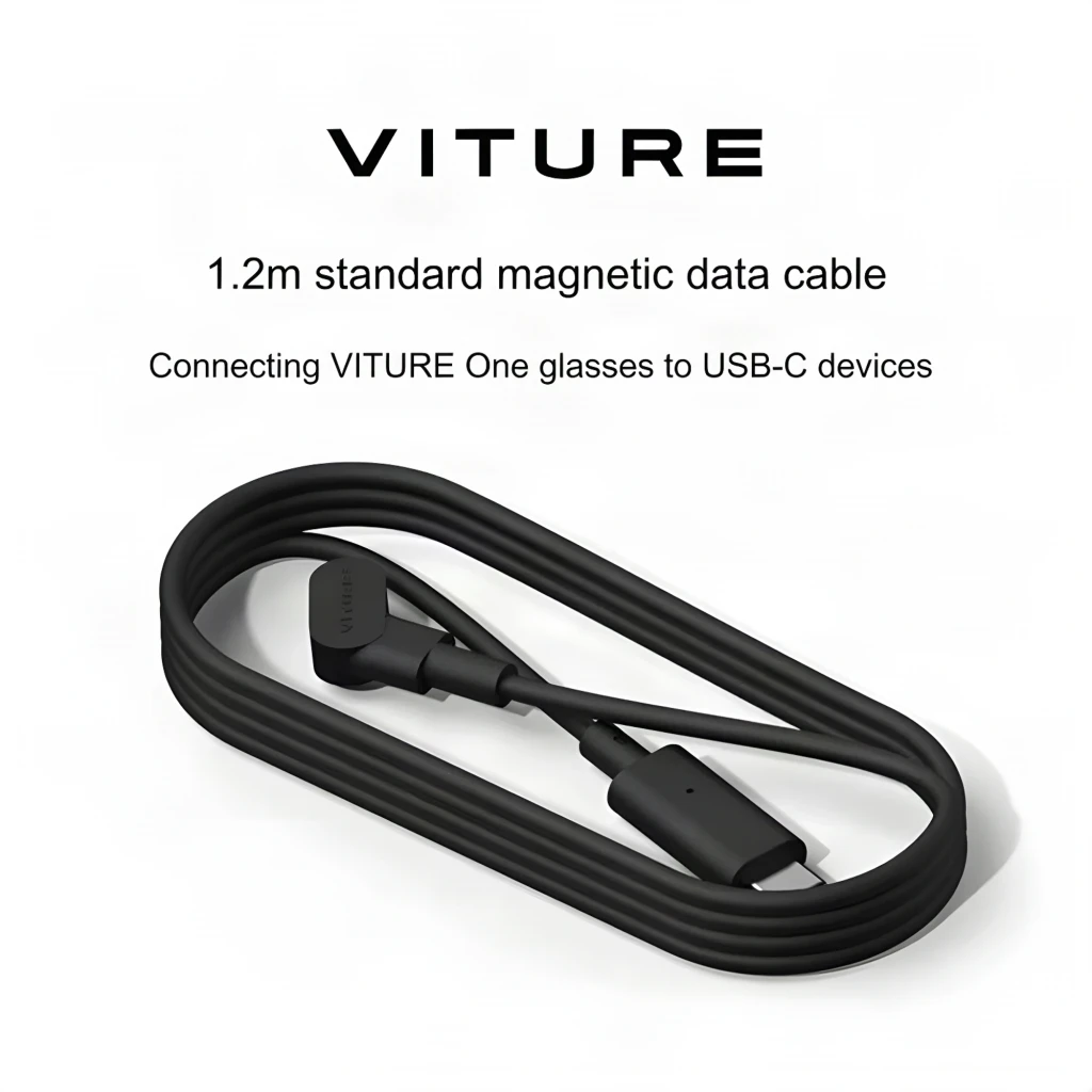 Cable Viture USB-C a conector magnético de 120 cm, color negro, diseño plano y flexible, punta USB-C estándar y extremo magnético en L, potencia 20 W - Ítem1