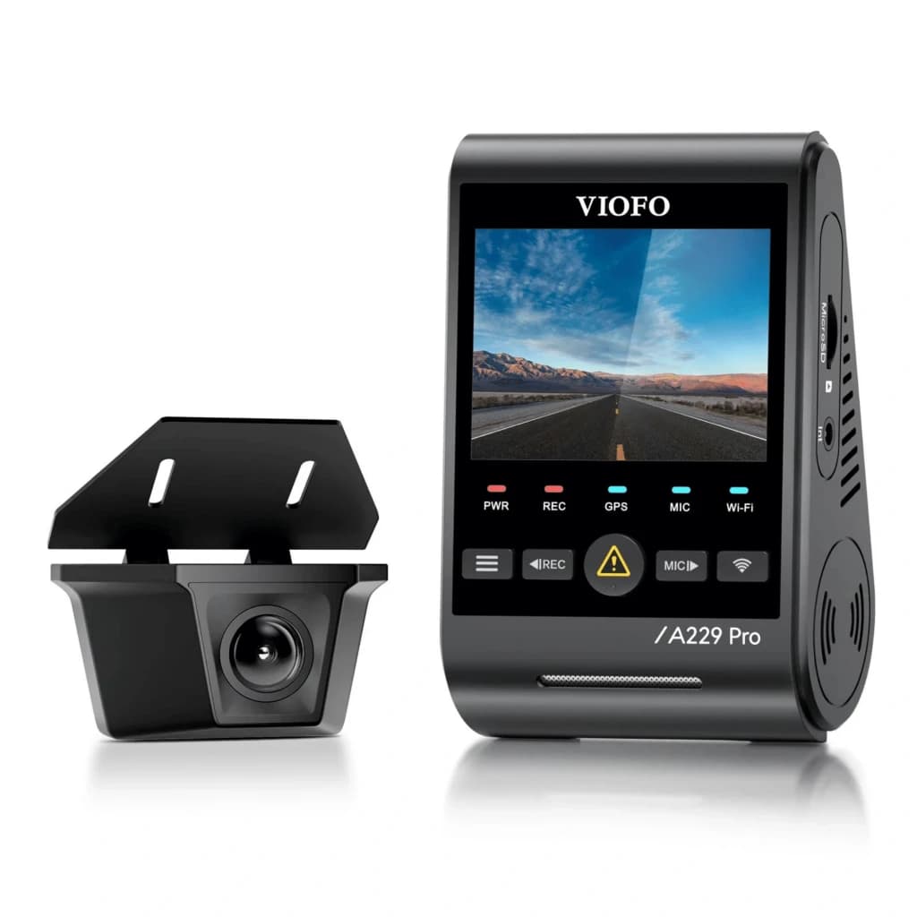 VIOFO A229 Pro-W caméra embarquée double: écran couleur avant, module arrière compact, 4K avant 2K arrière, capteurs Sony STARVIS 2, boîtier étanche