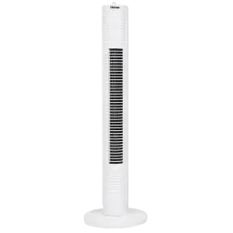 Tristar VE-5900 Ventilador Torre 35 W en color blanco, diseño alto y esbelto con rejilla frontal negra, base redonda estable y 3 velocidades ajustables