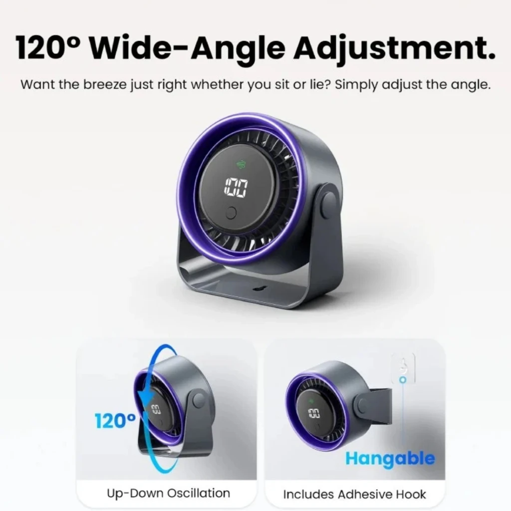 Vention PBJN0-PRO ventilateur de bureau 10 W, 3 vitesses, design crème compact avec écran LED central, grille circulaire et support inclinable stable - Ítem1
