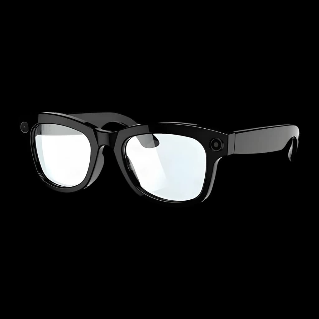 Lunettes intelligentes Zeblaze Eyewear AI Noir avec cadre brillant, verres transparents, caméras 5 MP intégrées et branches audio open ear 1080p Hi Fi