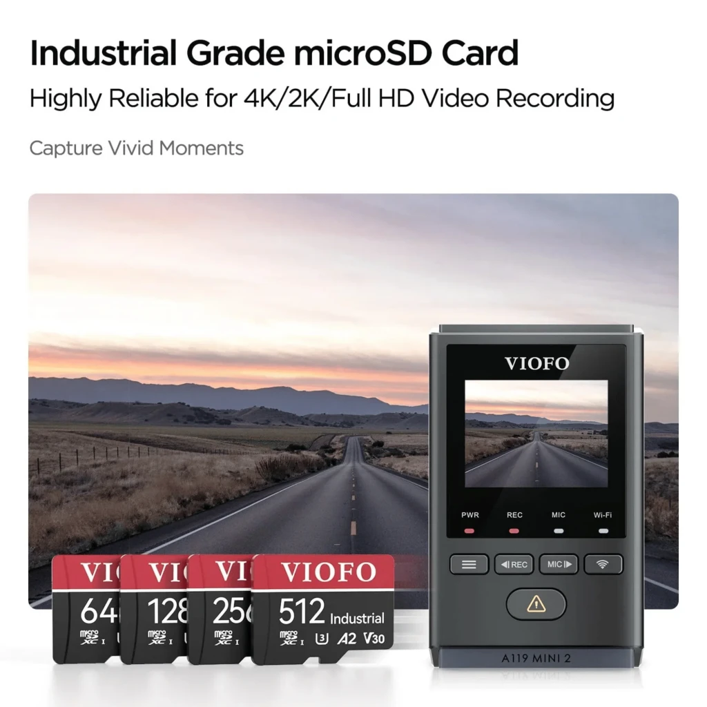 Carte Micro SD VIOFO 64 Go rouge et noire avec adaptateur microSD, marquages Industrial A2 V30 U3, format microSDXC, idéale caméras embarquées et sécurité - Ítem1