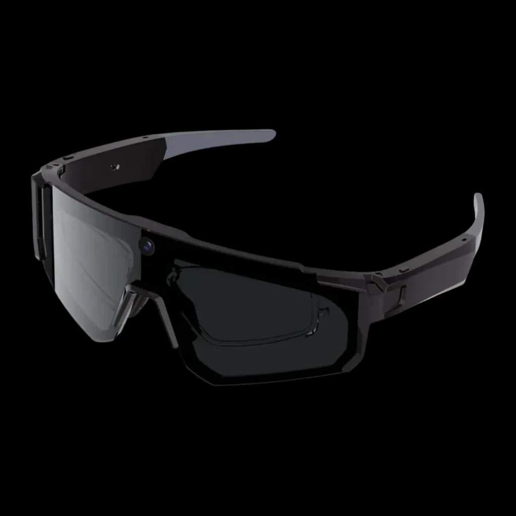 Colmi V06 Black Noir 8MP 2K Haut-parleurs open-ear Sport avec monture angulaire noire, verres fumés rectangulaires et caméra latérale discrète
