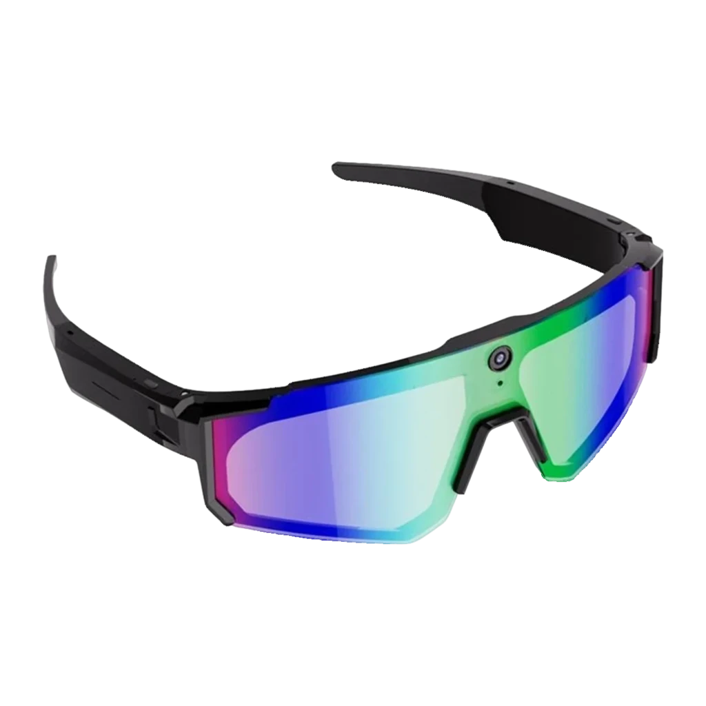 Gafas deportivas polarizadas azul con lente espejo multicolor, cámara 8MP centrada, montura envolvente, patillas gruesas con altavoces open-ear 2K - Ítem9