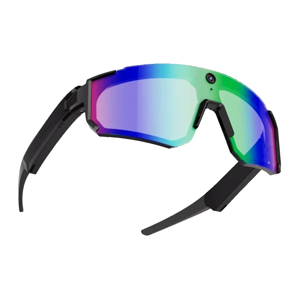 Gafas deportivas polarizadas azul con lente espejo multicolor, cámara 8MP centrada, montura envolvente, patillas gruesas con altavoces open-ear 2K - Ítem8