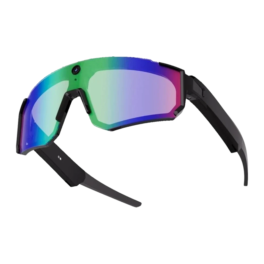 Gafas deportivas polarizadas azul con lente espejo multicolor, cámara 8MP centrada, montura envolvente, patillas gruesas con altavoces open-ear 2K - Ítem7
