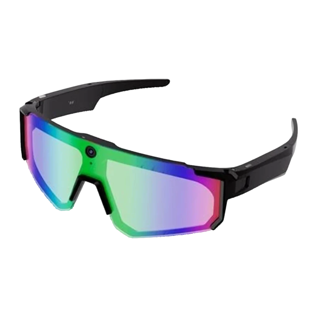 Gafas deportivas polarizadas azul con lente espejo multicolor, cámara 8MP centrada, montura envolvente, patillas gruesas con altavoces open-ear 2K - Ítem6