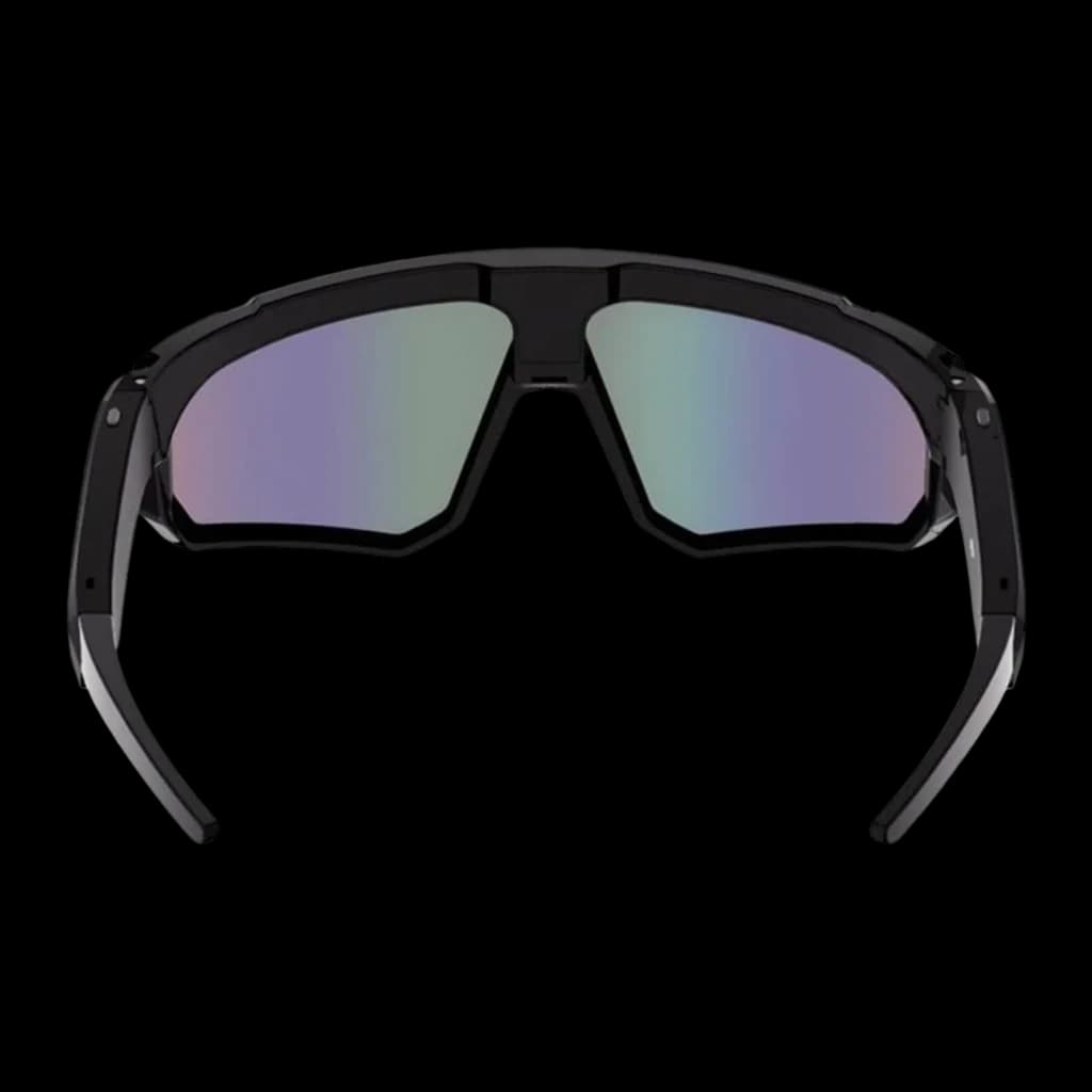 Colmi V06 8MP 2K Lunettes de soleil noires open-ear avec verres polarisés bleus irisés, monture robuste enveloppante et branches audio intégrées